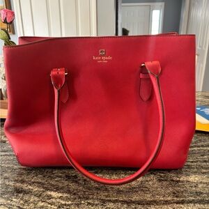 kate spade Red Saffiano Leather Tote with Gold Logo